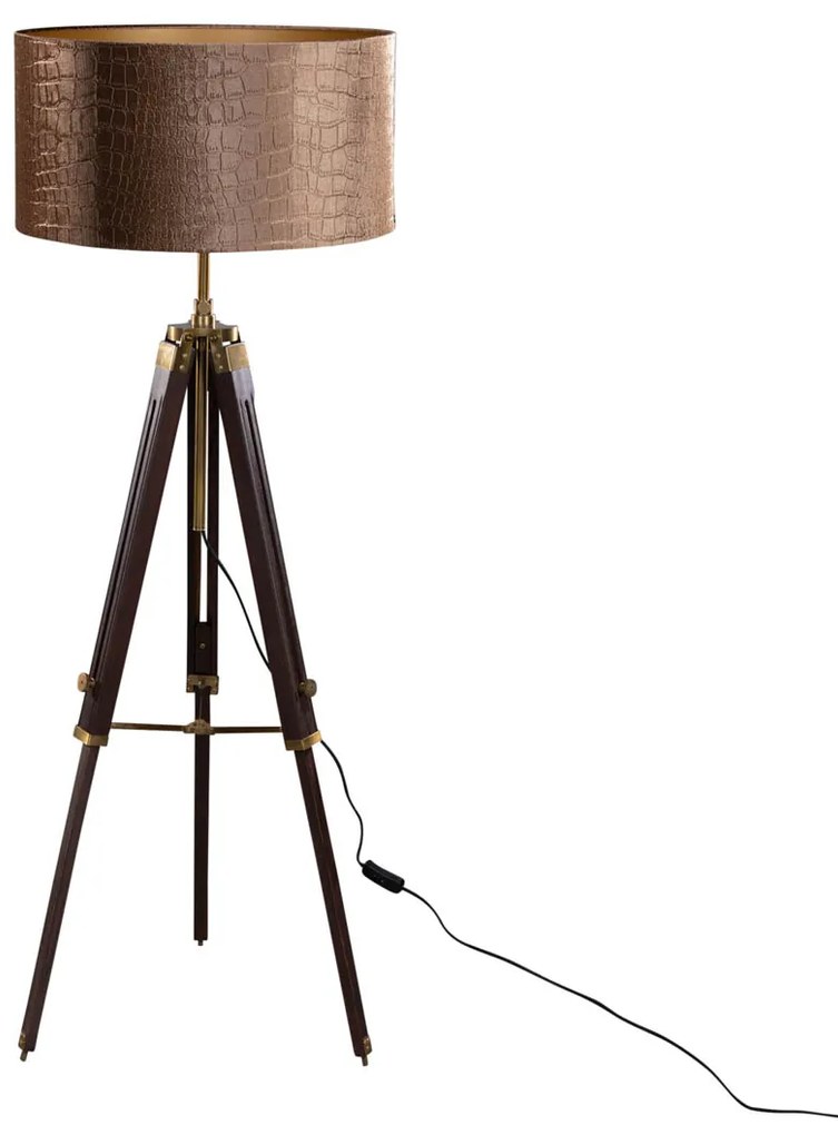 Vloerlamp messing tripod met velours kap krokodil 50cm - Cortin