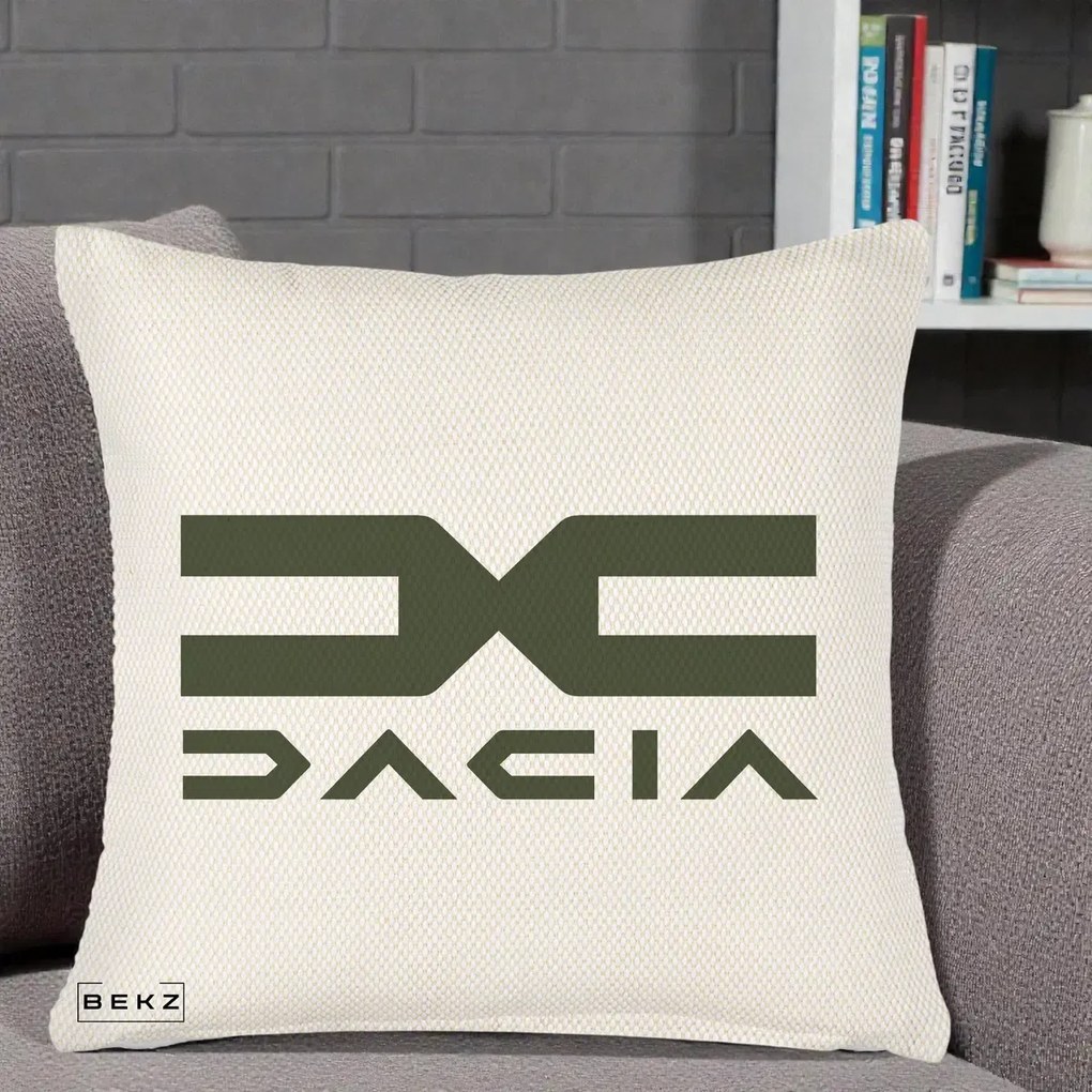 Perna Personalizata cu emblema Dacia, 40x40 cm, Crem Reliefat, Husa Detasabila, Perna Inclusa, BEKZ®