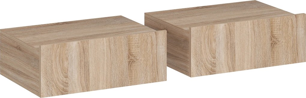 HOMCOM Set de 2 Noptiere Suspendate cu Sertar, Pereche de Noptiere Moderne din Lemn, Mese Laterale pentru Canapea, Living și Dormitor, 40x30x15 cm, Stejar | Aosom Romania