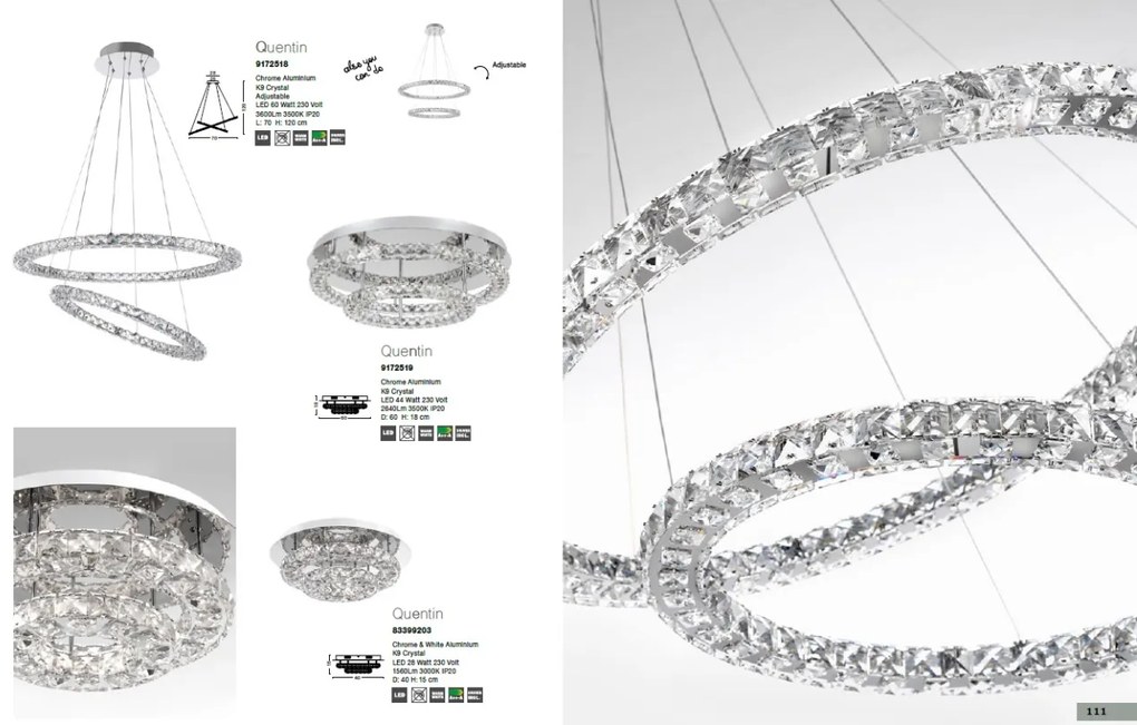 Lustra LED aplicata cristal K9 Quentin 60cm NVL-9172519