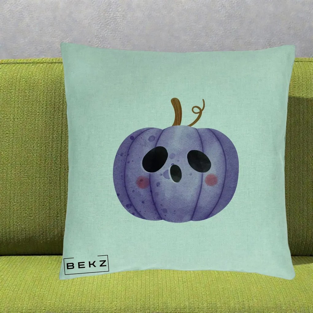 Perna Decorativa Dovleac Halloween Mov Kawaii, 40x40 cm, Verde Menta, Husa Detasabila, Perna Inclusa, BEKZ®