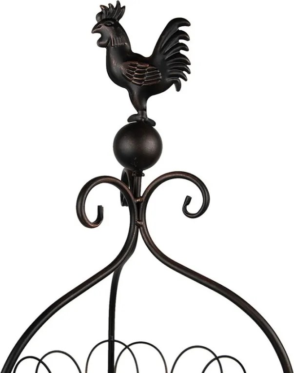 Suport decorativ cu două coșuri, negru, din metal, cu decorațiune cocoș, Ø 26x72 cm