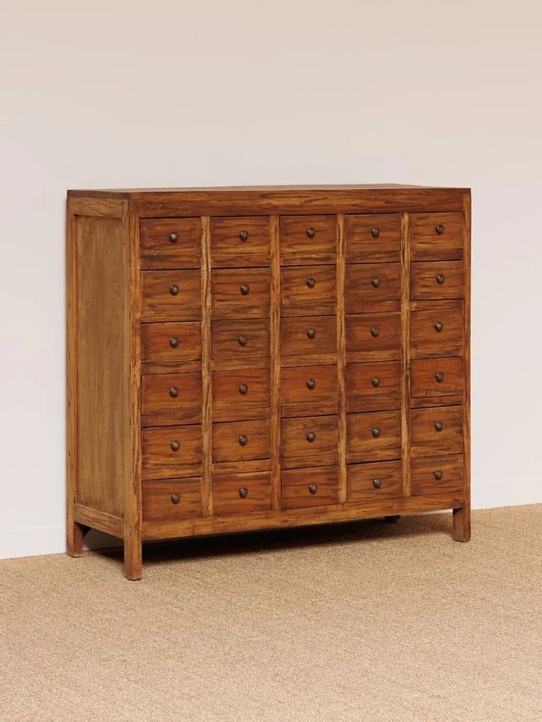 Comoda natur, din lemn de mahon, cu 30 de sertare, aspect vintage, Mercerie