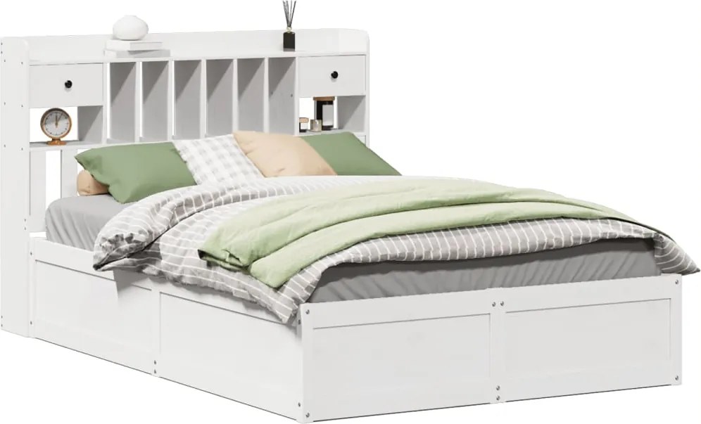 vidaXL Cadru de pat fără saltea, alb, 140x190 cm, lemn masiv de pin