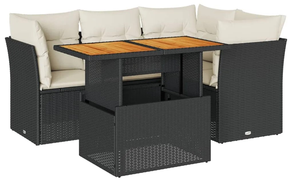 3326919 vidaXL Set mobilier de grădină cu perne, 5 piese, negru, poliratan