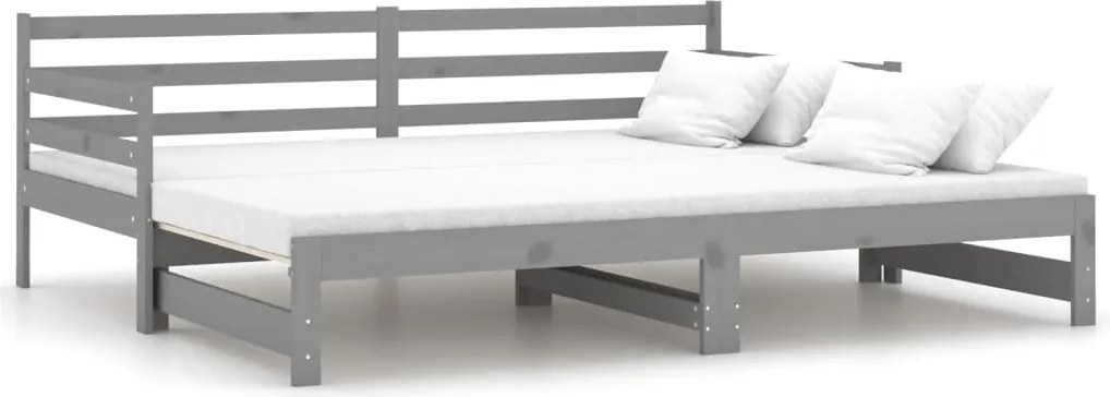 vidaXL Pat extensibil de zi, gri, 2x(90x200) cm, lemn masiv de pin