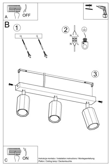 Spot ZEKE 3xGU10/40W/230V stejar Sollux SL.1030