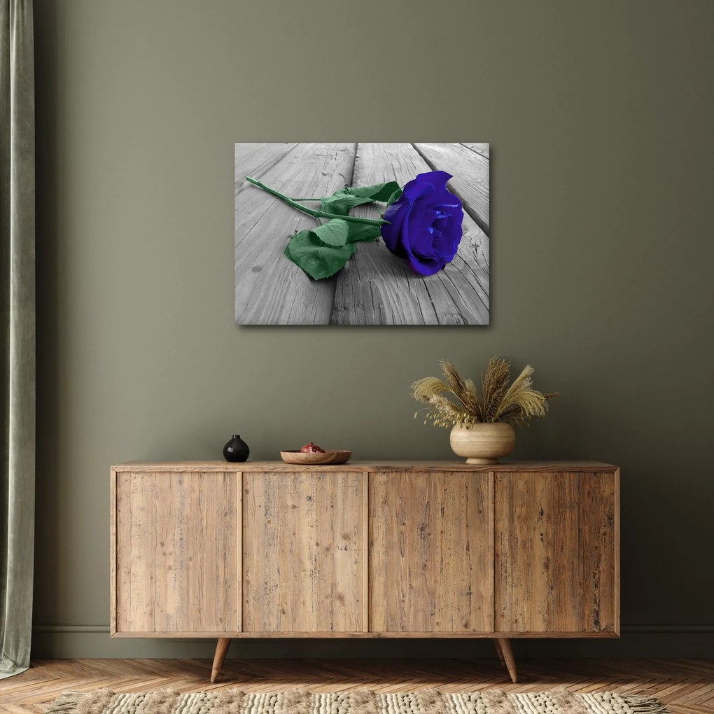 Tablou - Trandafir albastru cu tulpina verde (70x50 cm)