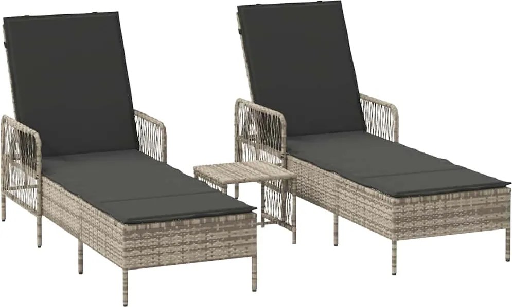 vidaXL Șezlong cu pernă 3 pcs Gri deschis și gri închis poliratan