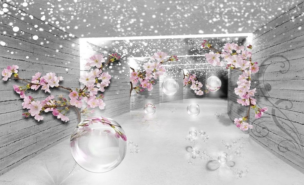 Fototapet - 3D tunel magig - cu flori (152,5x104 cm)