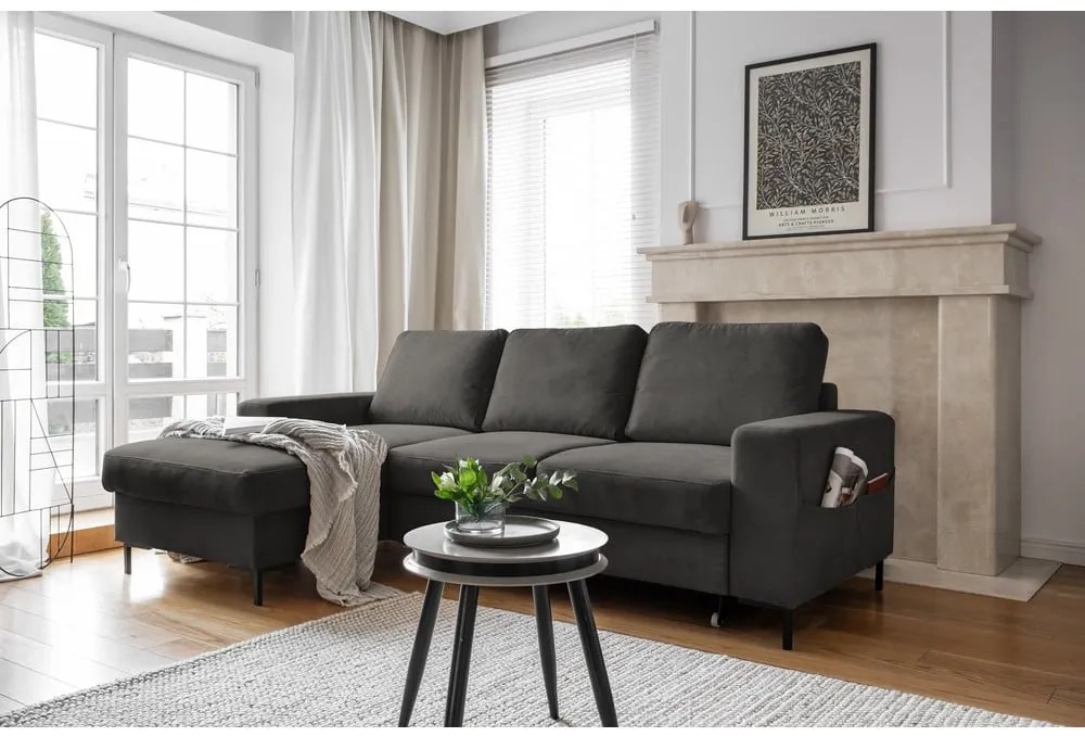 Colțar gri închis extensibil cu tapițerie din catifea reiată (cu colț pe partea stângă ) Lofty Lilly – Miuform