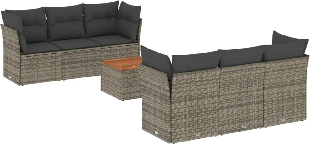 vidaXL Set canapele de grădină, 7 piese, cu perne, gri, poliratan