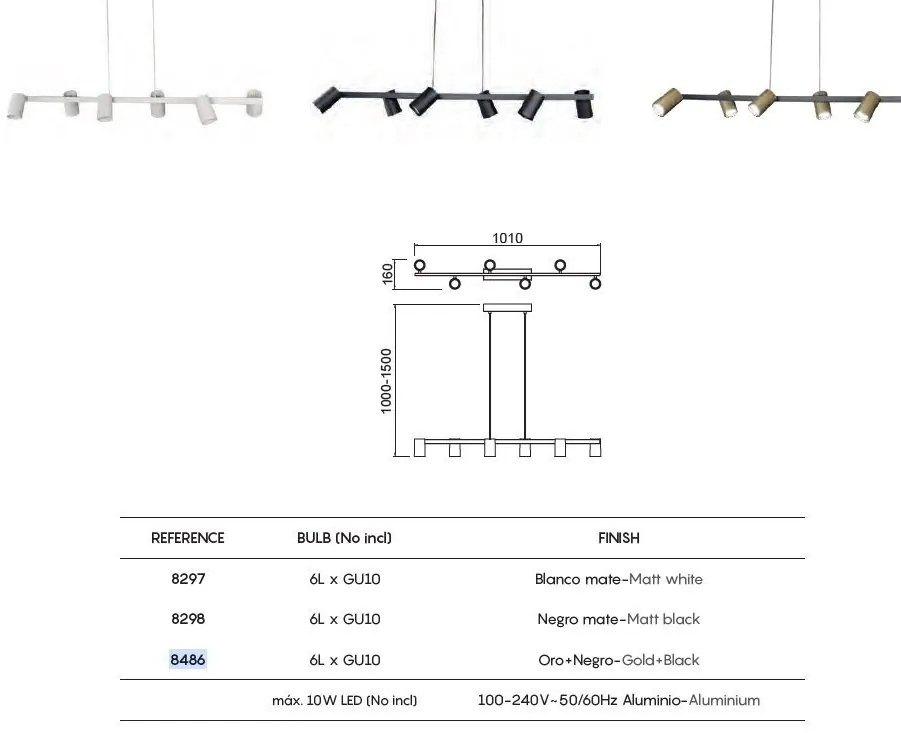 Lustra suspendata cu 6 spoturi SAL alb MA-8297