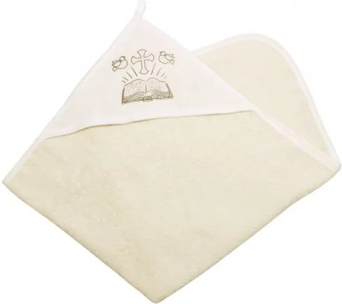 Prosop bebe cu gluga, crem cu imprimeu pentru botez