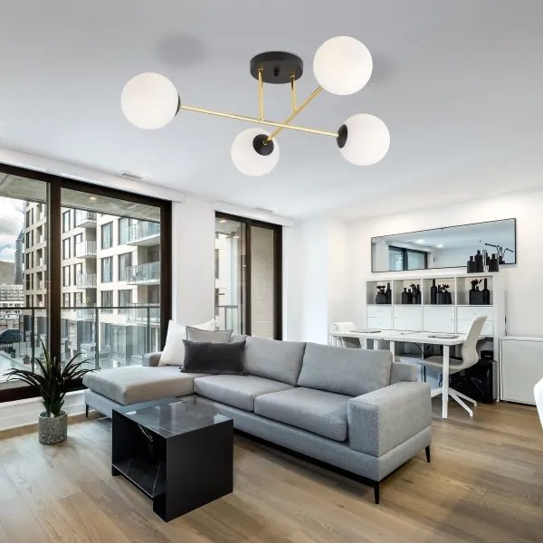 Lustră pe tijă MAGNUM 4xE14/10W/230V alb/auriu/negru