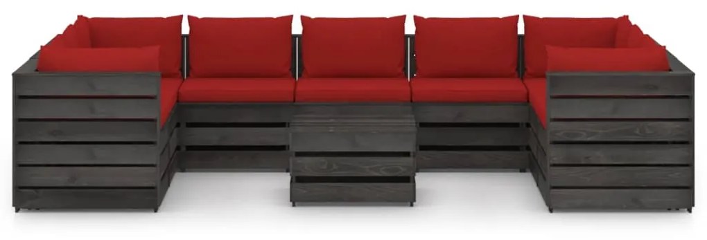 Set mobilier gradina cu perne, 10 piese, gri, lemn tratat