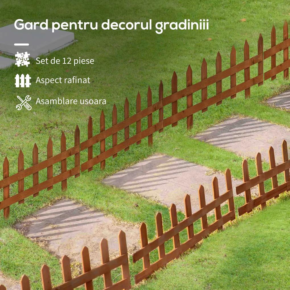 Outsunny Gard din Lemn de Pin pentru Paturi de Flori și Grădini, Set 12 Piese, Înălțime 34 cm, Maro | Aosom Romania