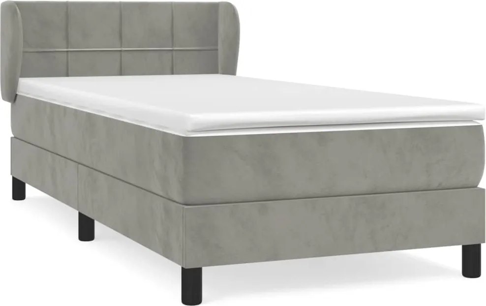 vidaXL Pat box spring cu saltea, gri deschis, 90x190 cm, catifea