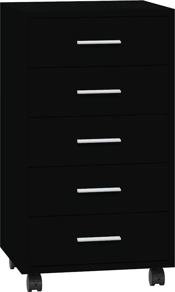 vidaXL Dulap cu sertare și roți, negru, lemn prelucrat