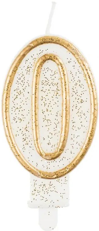 Numere Gold Lumânare aurie cu sclipici cifră 0, lumânare de tort
