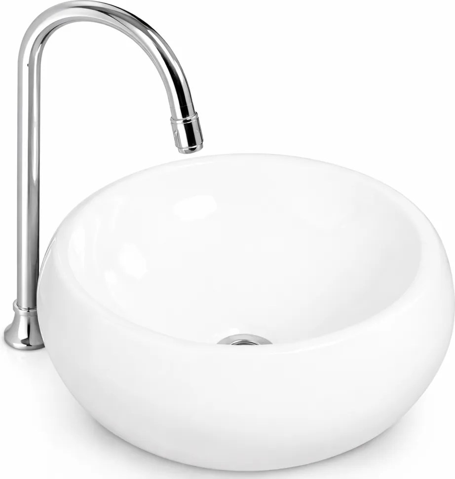 BARI || Lavabou, de pus pe blat, ceramică, alb, rotund