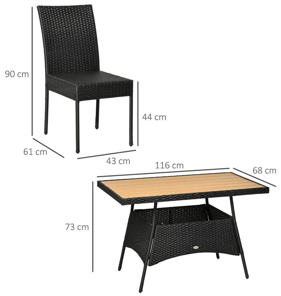 Outsunny Set Complet pentru Grădină 5 Piese, Masă și 4 Scaune din Oțel și Ratan PE, Perne cu Husă Detașabilă, Negru | Aosom Romania