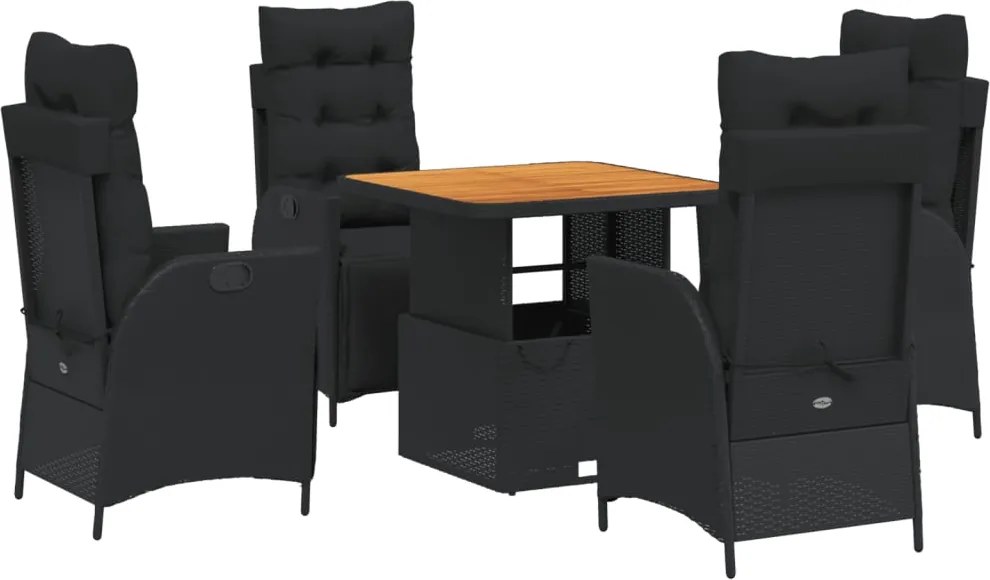 vidaXL Set mobilier de grădină cu perne, 5 piese, negru, poliratan