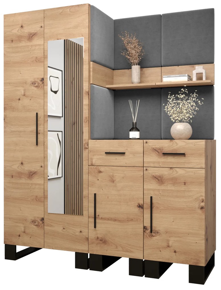 Set mobilier pentru hol Amanda 15 (Stejar artisan + gri închis). 1085986