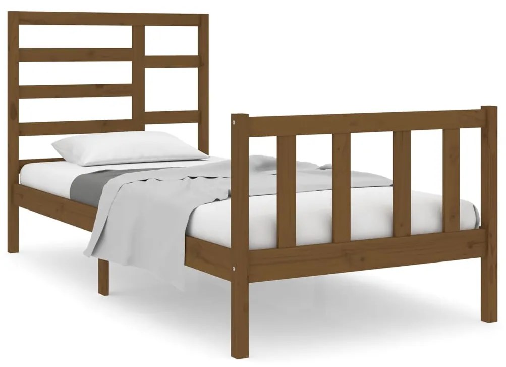 3105888 vidaXL Cadru de pat mic single, maro miere, 75x190 cm, lemn masiv