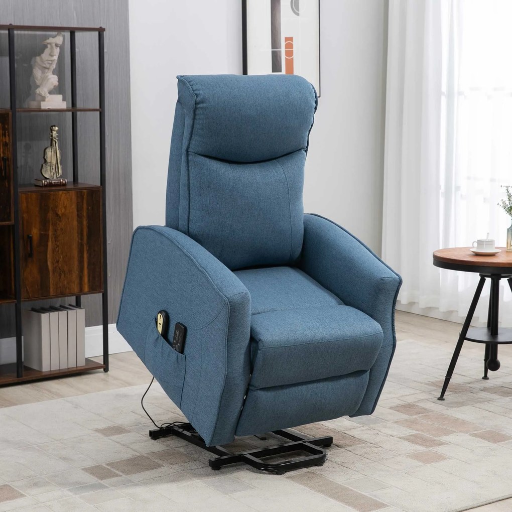 HOMCOM Fotoliu Recliner cu 8 Puncte de Masaj, Rabatabil la 135° cu Suport pentru Picioare, 74,5x87,5x110 cm, Albastru | Aosom Romania