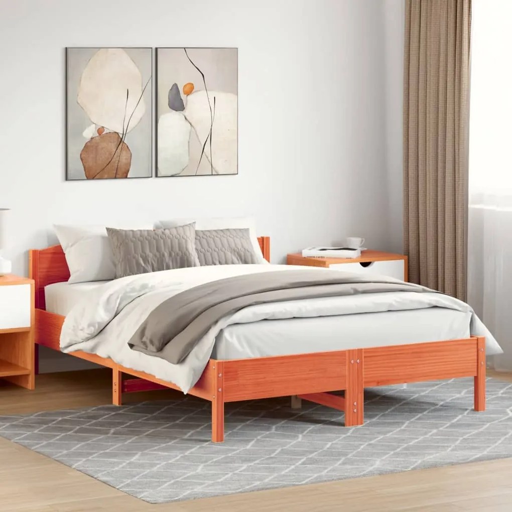 vidaXL Cadru de pat fără saltea, maro ceruit 150x200 cm lemn masiv pin