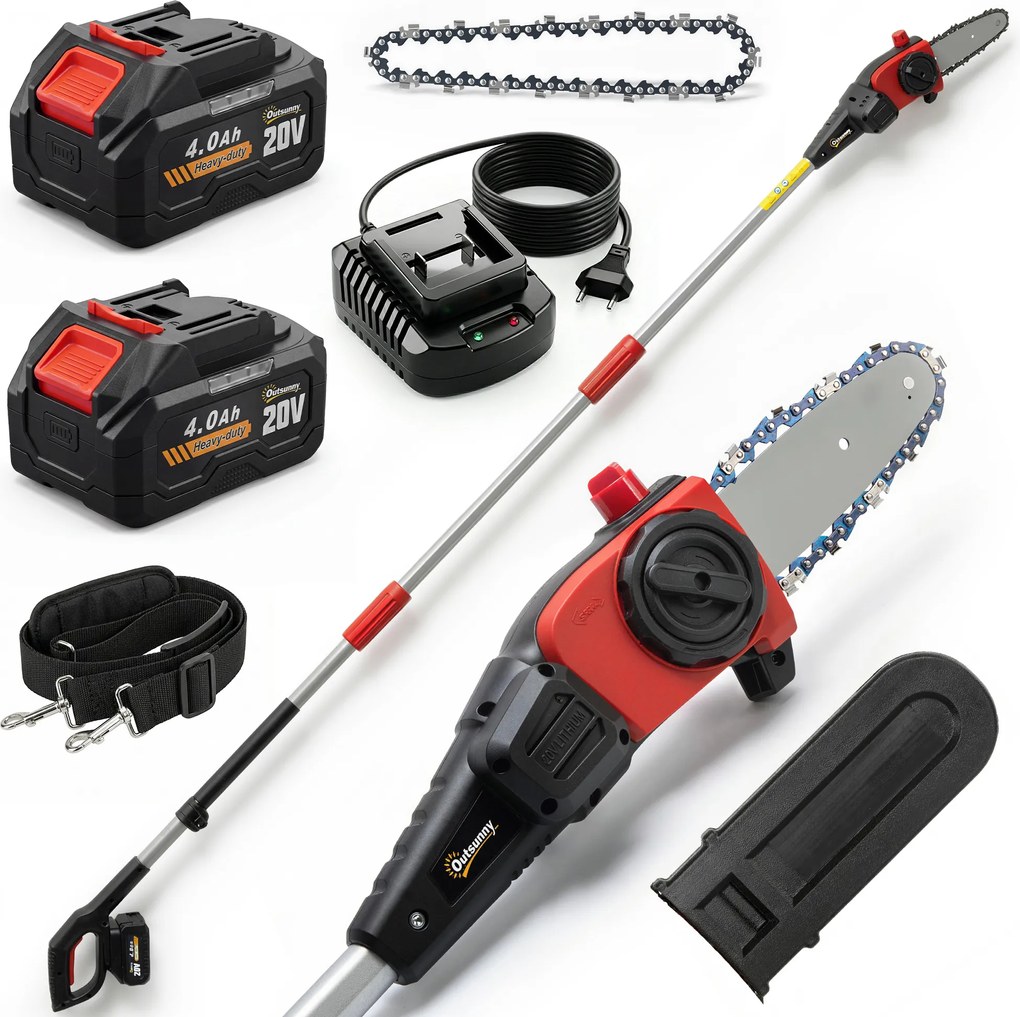 Outsunny Drujbă electrică extensibilă 1,94-2,56 m cu 2 baterii 4,0 Ah Încărcător Blocare dublă Ungere automată | Aosom Romania