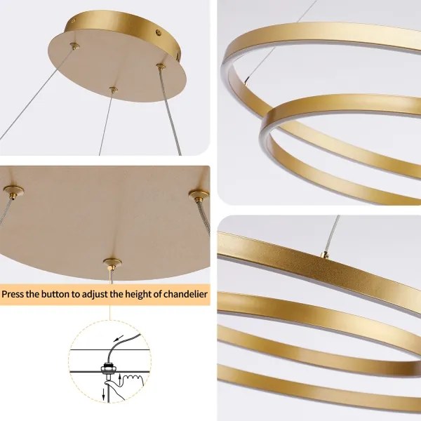 Brilagi-LED Lustră reglabilă pe cablu TWISTER LED/75W/230V Ø 70 cm auriu + telecomandă