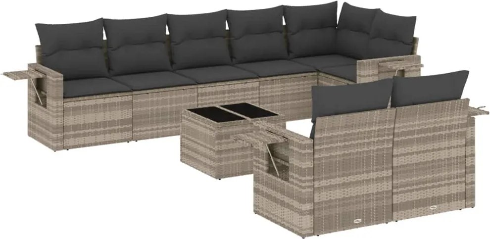 vidaXL Set canapele de grădină cu perne, 9 piese gri deschis poliratan
