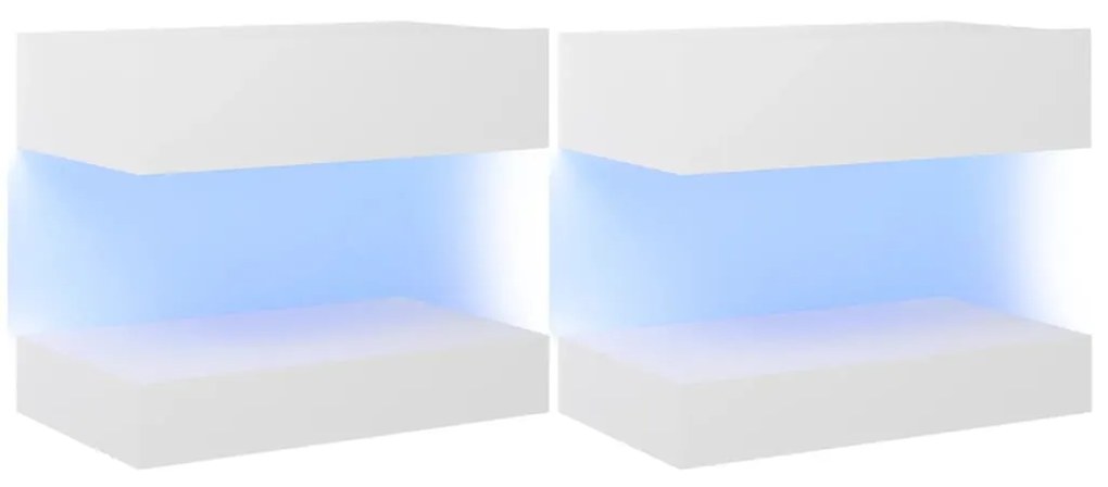 3079680 vidaXL Noptiere cu LED, 2 buc., alb, 60x35 cm, lemn prelucrat
