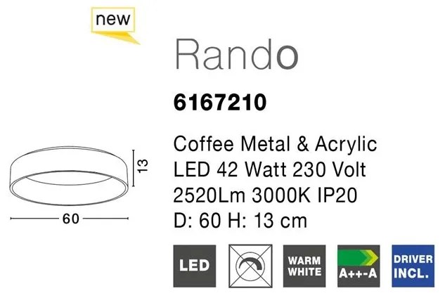 Lustra moderna aplicata LED 3000K Ø60cm RANDO maro NVL-6167210