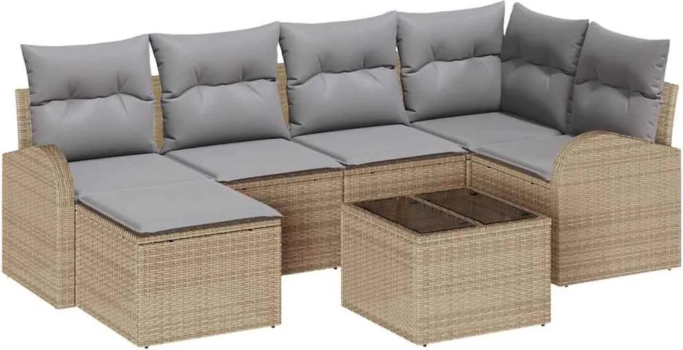 vidaXL Set de canapea cu pernă 7 pcs Bej și gri deschis poliratan