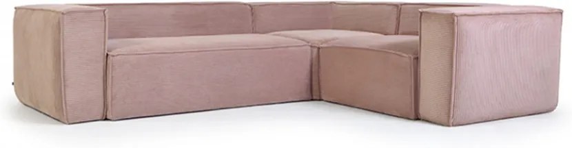 Canapea roz din poliester si lemn de pin cu colt pentru 3 persoane Blok Left Kave Home