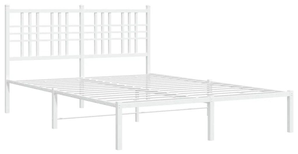 376372 vidaXL Cadru de pat metalic cu tăblie, alb, 135x190 cm