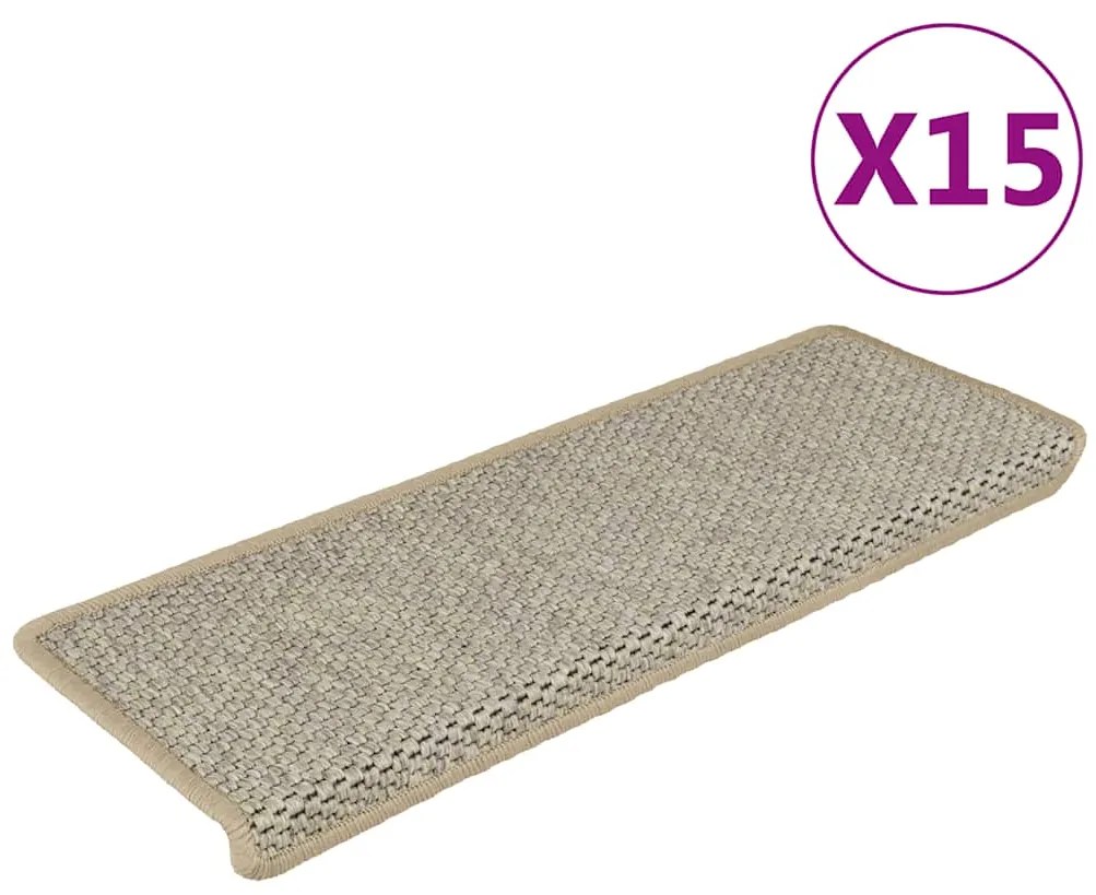 vidaXL Covorașe scări autoadezive, 15 buc. verde 65x21x4 cm, sisal