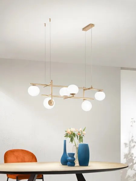 Ondaluce - Lustră suspendată pe cablu JEWEL 6xE14/10W/230V auriu/alb