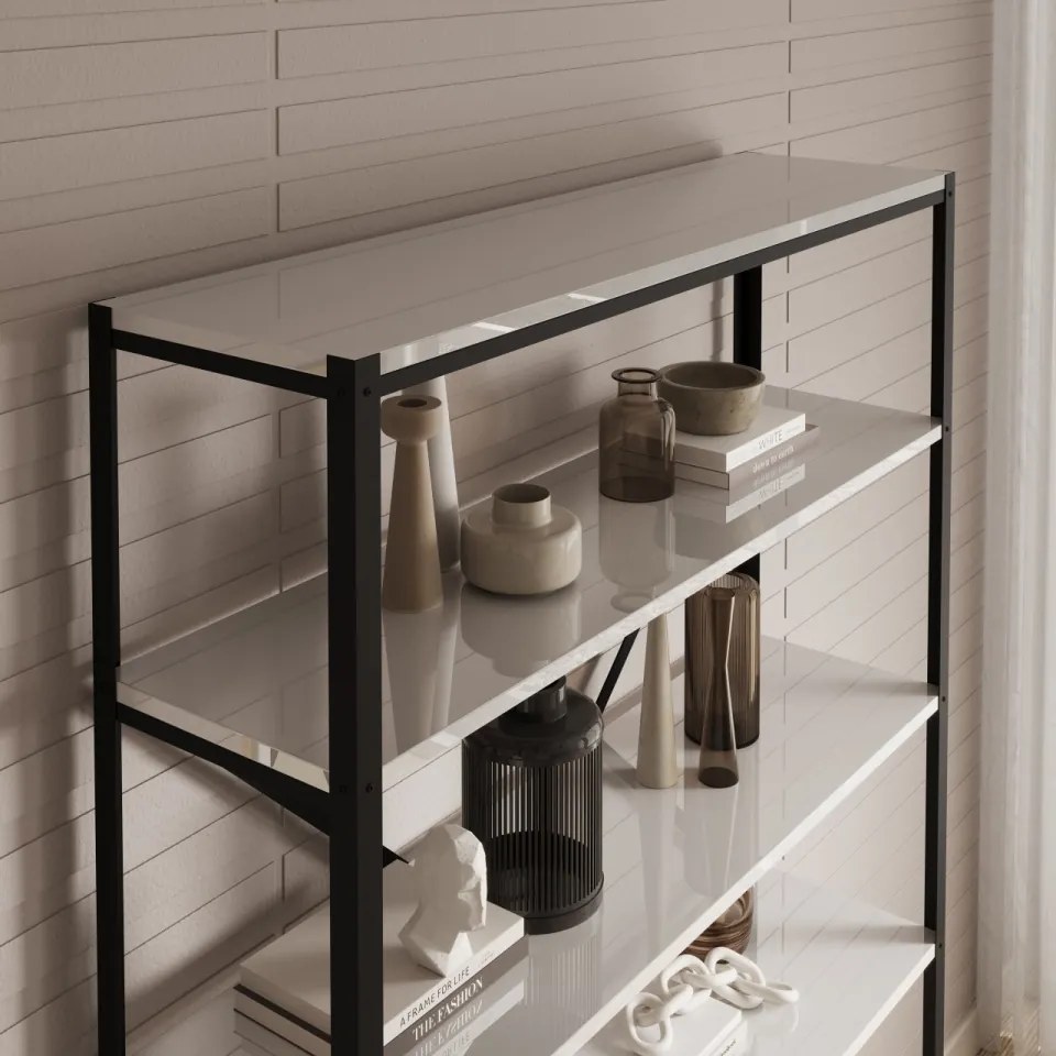 Raft metalic pentru carti, 110x180.2x30 cm, Ralph, ADRK Furniture (Culoare: Negru / Natural)