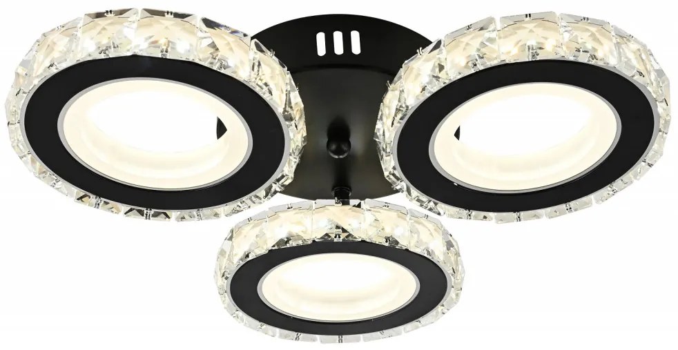 Lustra LED Cu Telecomanda, Elit's Cristal, 3 cercuri, Negru, 72 W