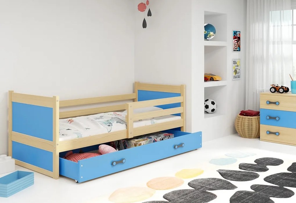 Supermobel Pat pentru copii FIONA P1 COLOR + SD + saltea + somieră GRATIS, 90x200 cm, pin, grafit