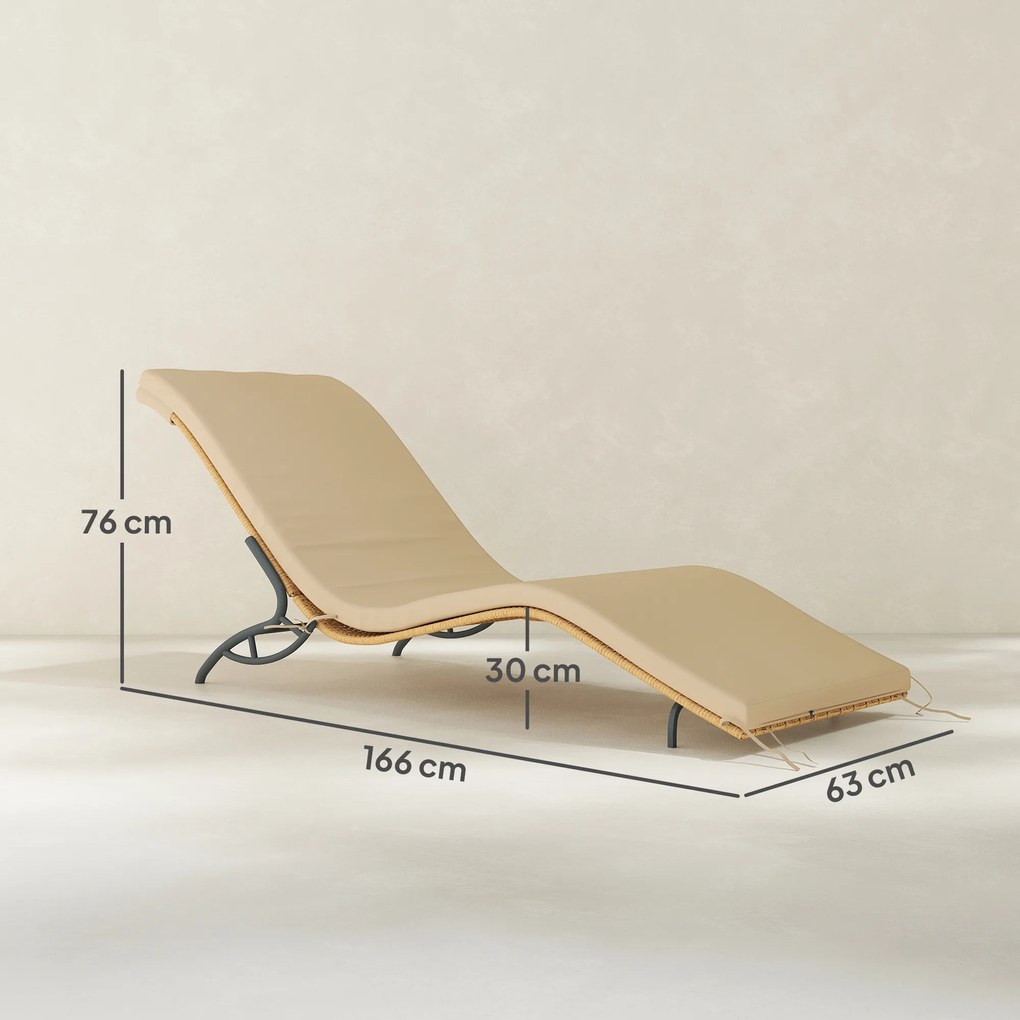 Outsunny Șezlong din poliratan, șezlong de grădină cu pernă, rezistent la intemperii, capacitate 120 kg, 166 x 63 x 76 cm, Bej | Aosom Romania