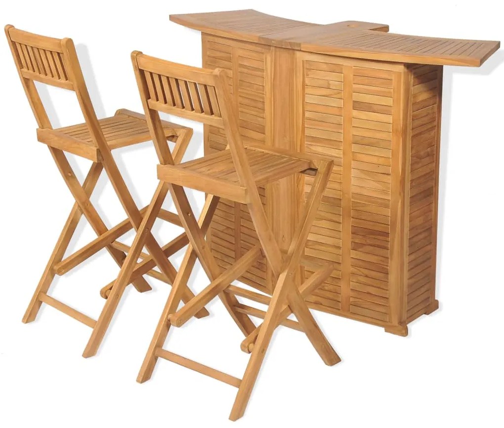 vidaXL Set de bar cu scaune pliabile, 3 piese, lemn masiv de tec