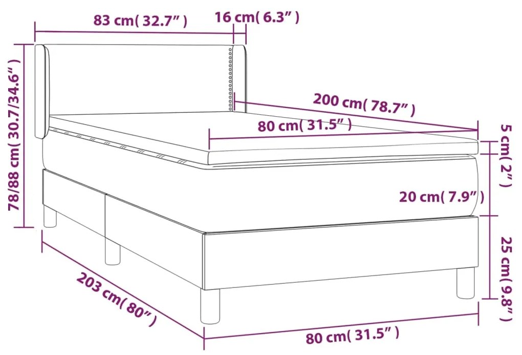 Pat box spring cu saltea, albastru, 80x200 cm, textil Albastru, 80 x 200 cm, Culoare unica si cuie de tapiterie