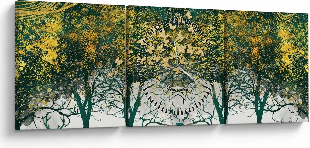 Tablou - Căprioare în pădurea verde (cu ceas) (90x30 cm)