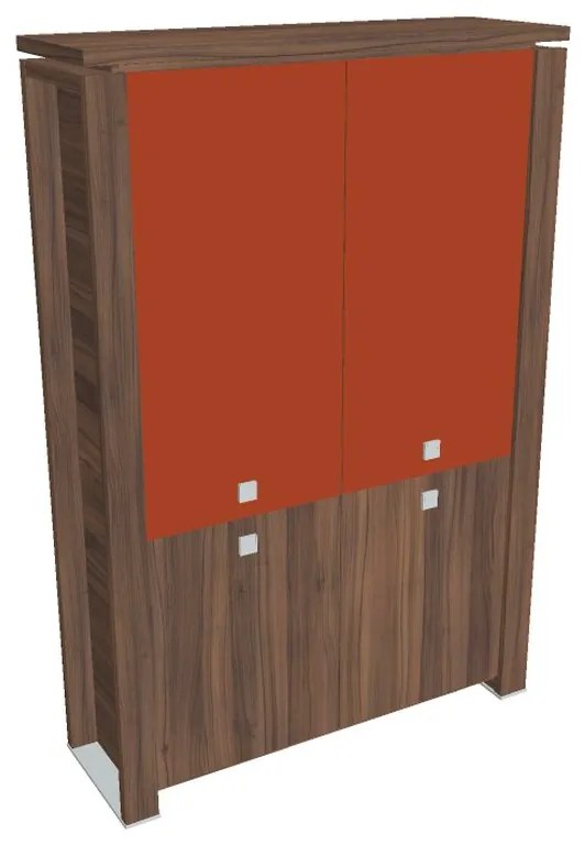 Dulap înalt Verno+ 140 x 46 x 210 cm, uși combinate, nuc / portocaliu
