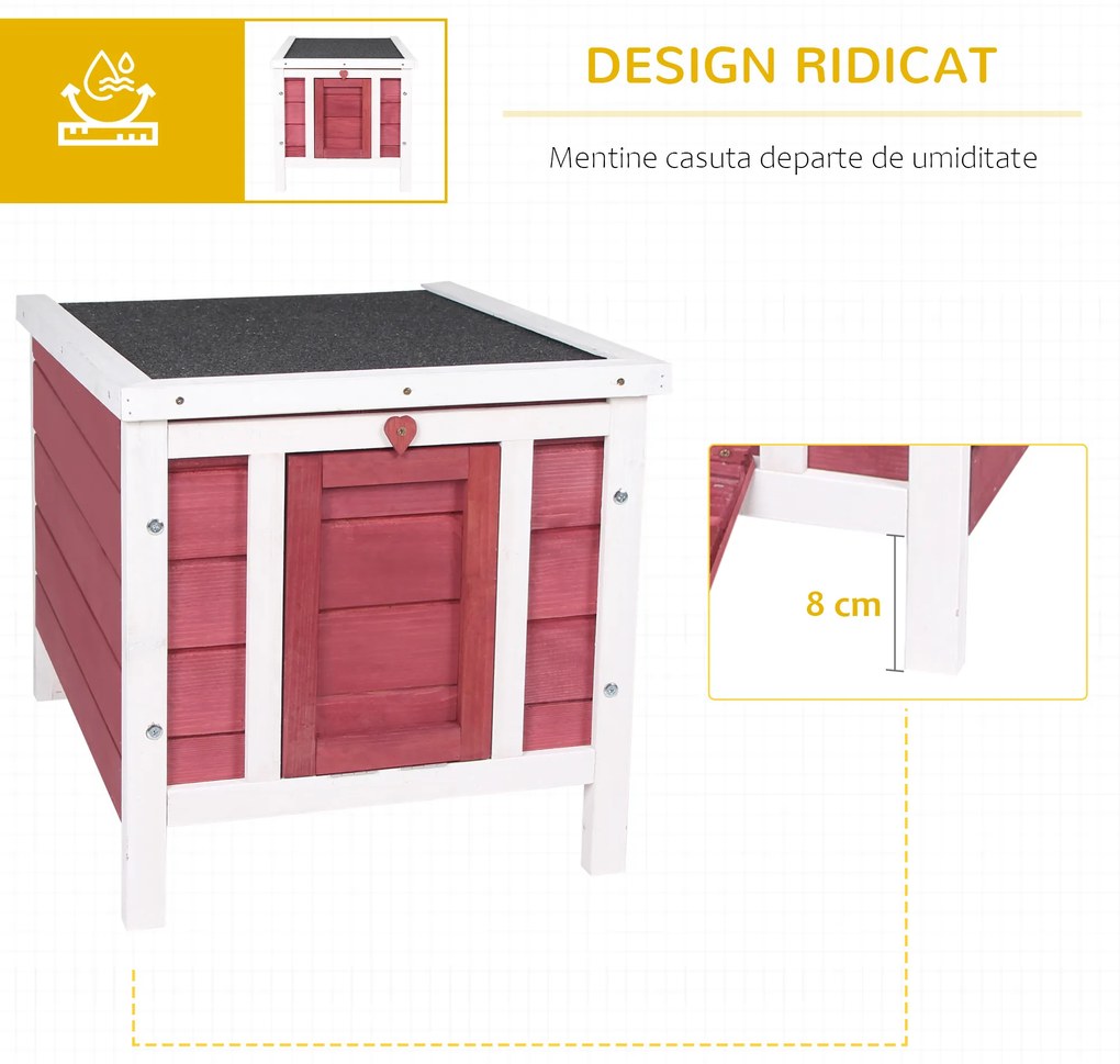 PawHut Colivă Lemn Exterior pentru Rozătoare, Acoperiș și Rampa Reglabilă, 42x51x43cm, Roșu | Aosom Romania